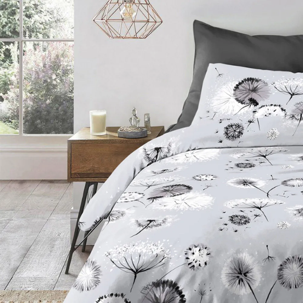 Velosso EasyCare King Size Dandelion Duvet Set - Grey, Polycotton