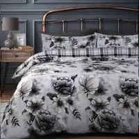 Velosso EasyCare King Size Floral Reversible Duvet Set - Grey