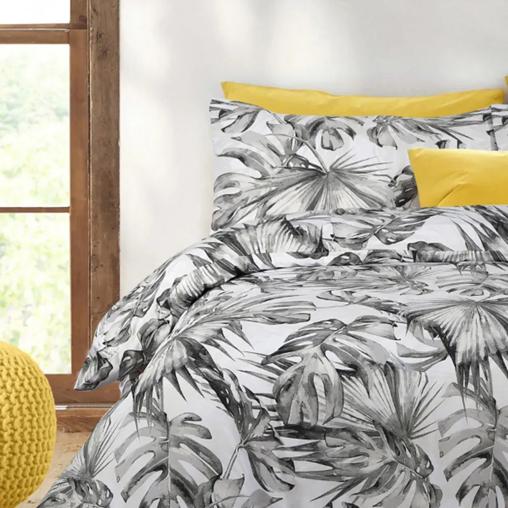 Velosso EasyCare King Size Tropical Leaf Duvet Set - Grey