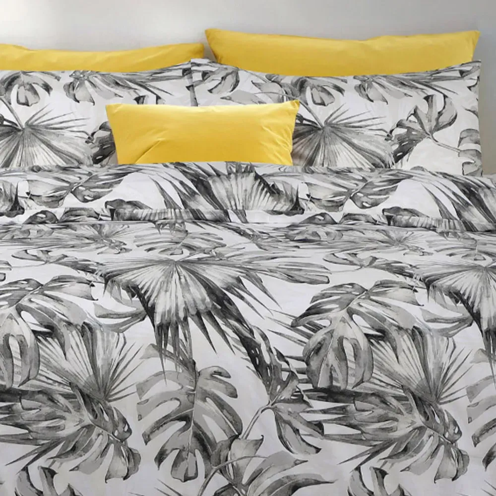 Velosso EasyCare King Size Tropical Leaf Duvet Set - Grey