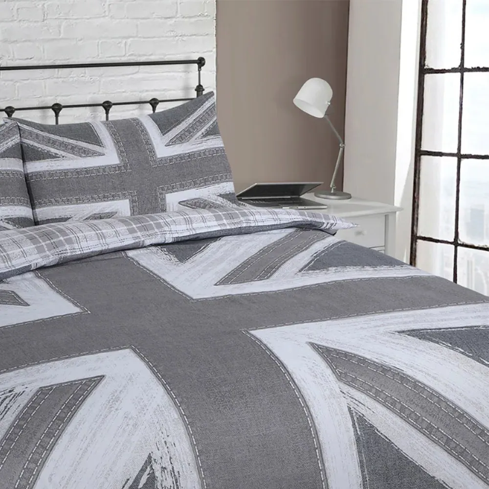Velosso EasyCare King Size Union Jack Reversible Duvet Set - Grey
