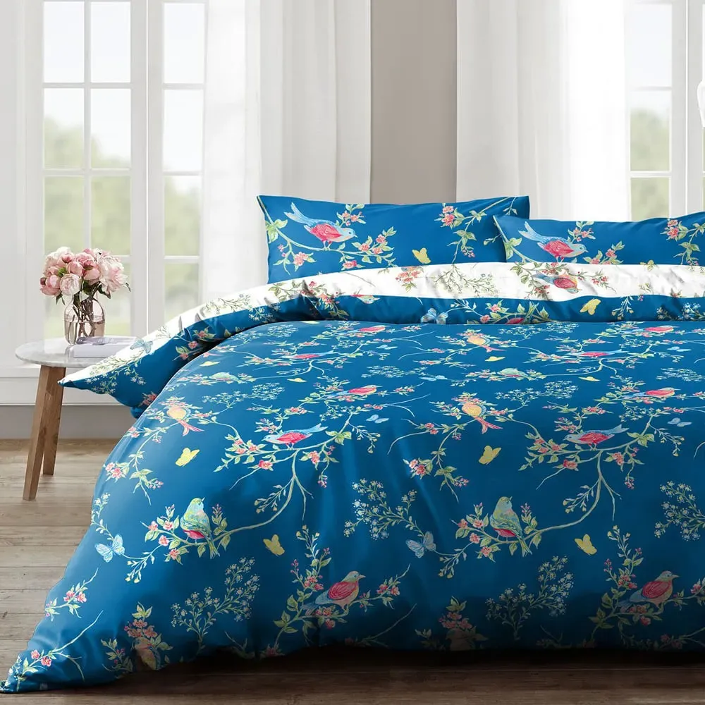 Velosso EasyCare Single Birds Floral Reversible Duvet Set - Blue