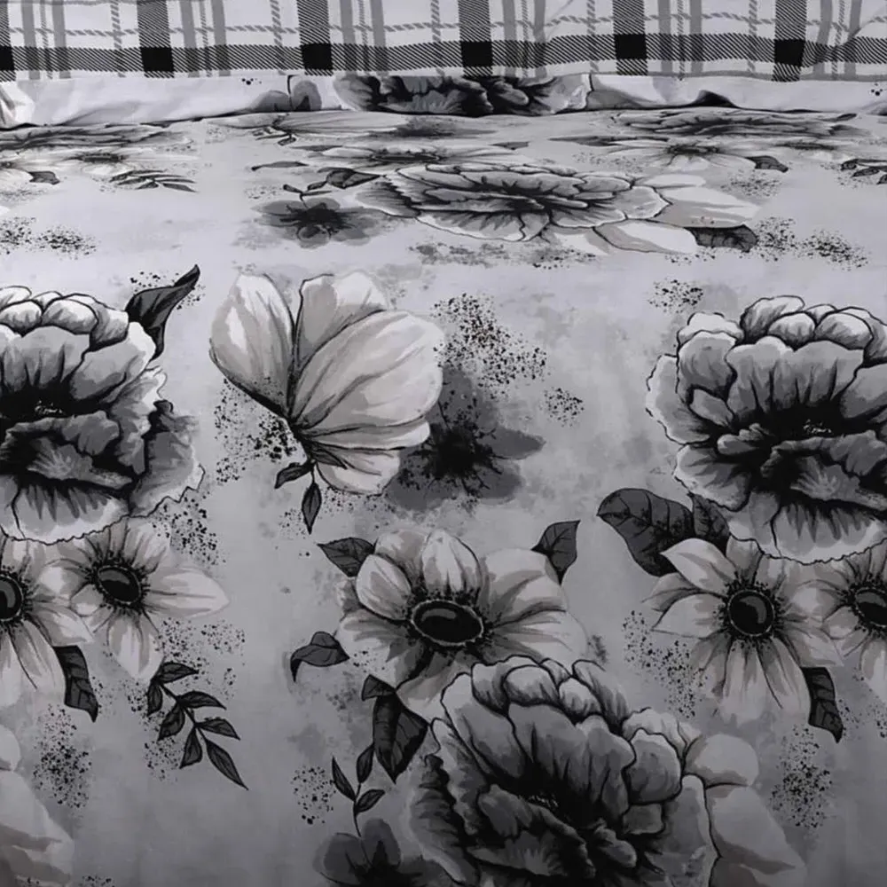 Velosso EasyCare Single Floral Reversible Duvet Set - Grey