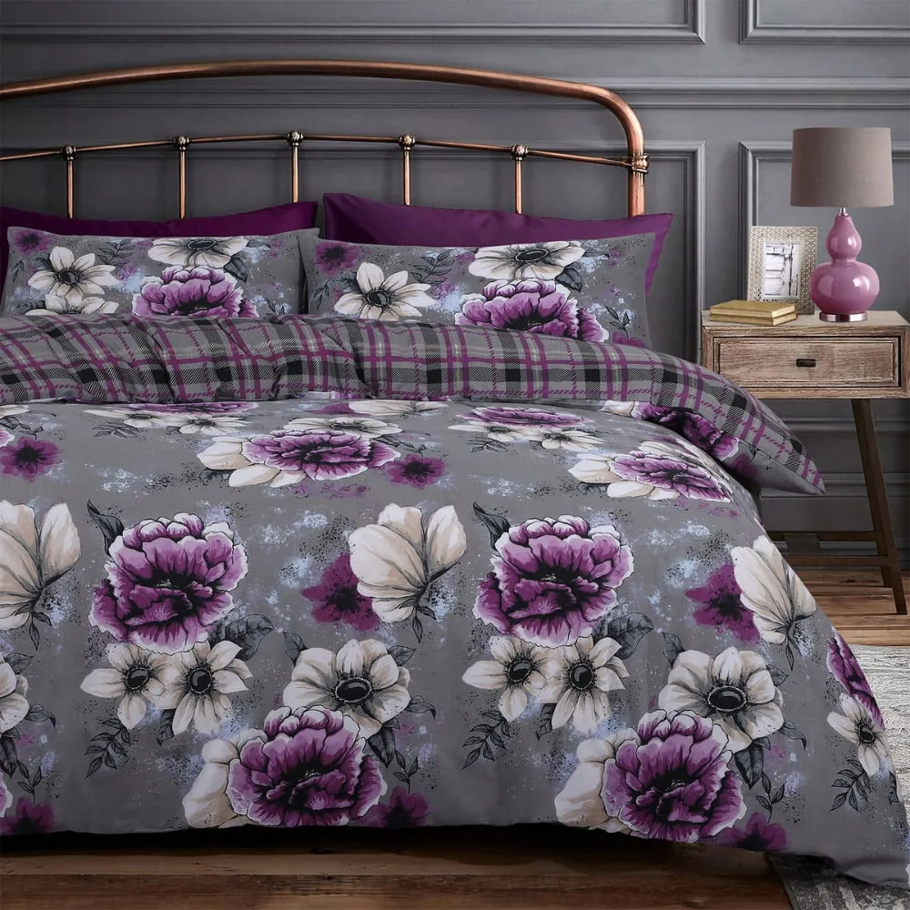 Velosso EasyCare Single Floral Reversible Duvet Set - Purple image