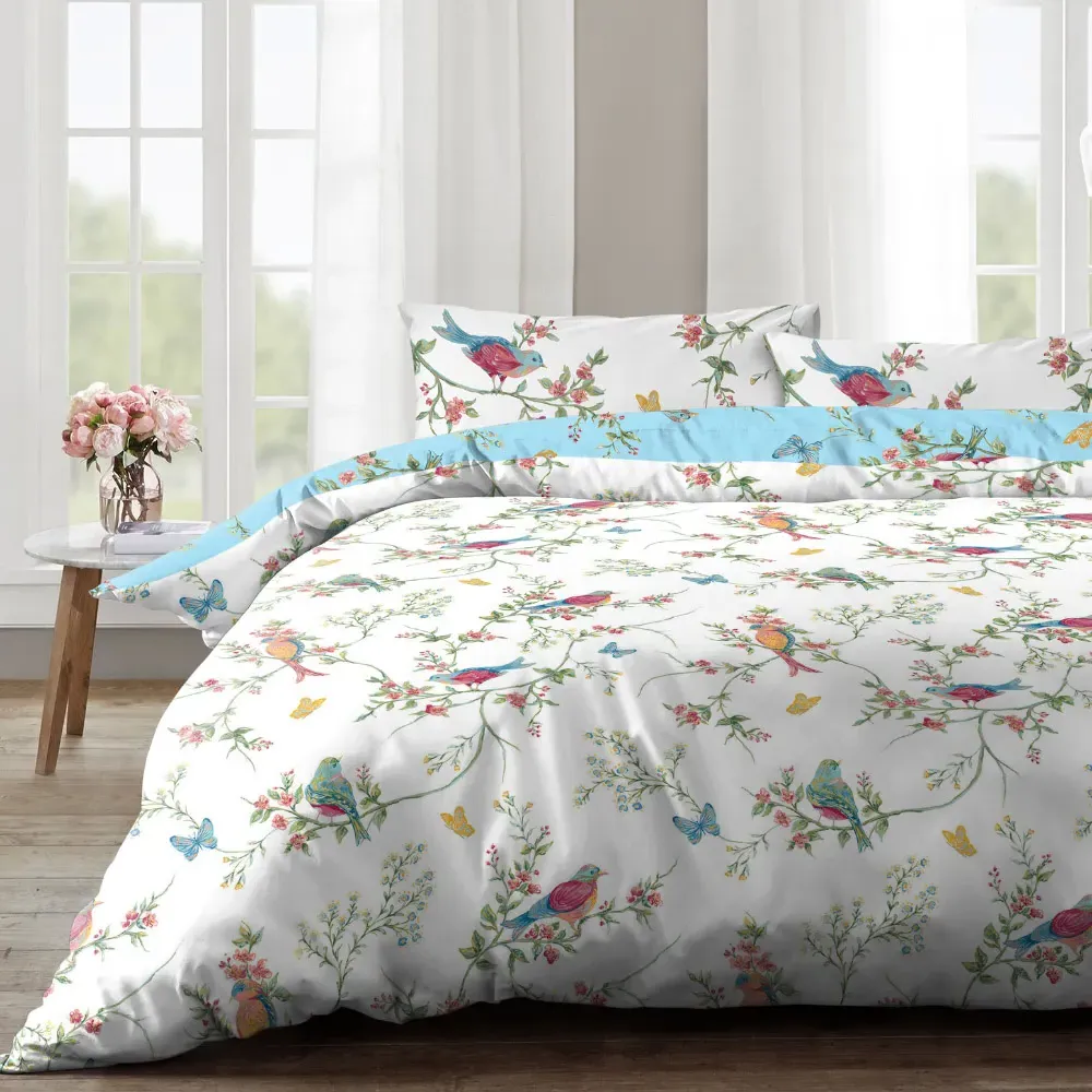 Velosso EasyCare Super King Birds Floral Reversible Duvet Set - Green