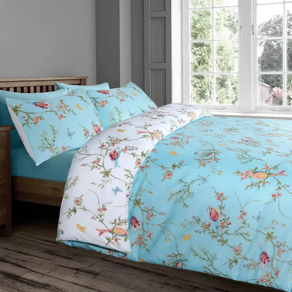 Velosso EasyCare Super King Birds Floral Reversible Duvet Set - Green
