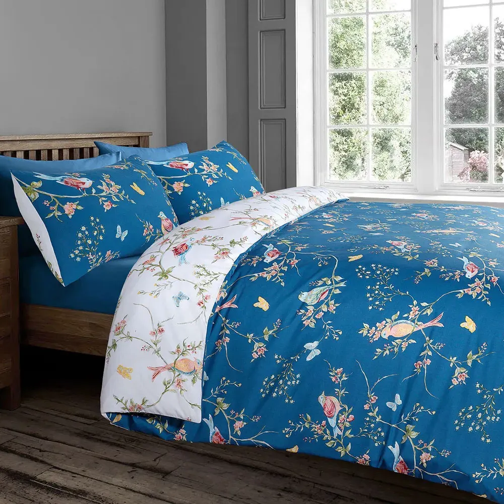 Velosso EasyCare Super King Floral Reversible Duvet Set - Blue