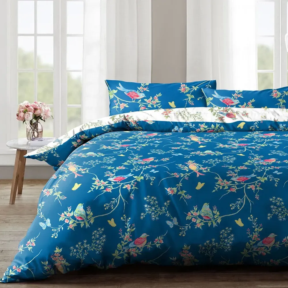 Velosso EasyCare Super King Floral Reversible Duvet Set - Blue