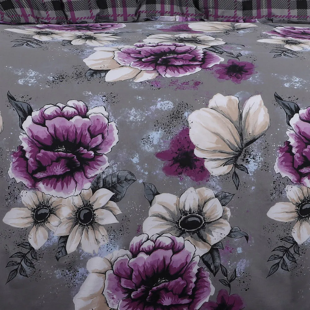 Velosso EasyCare Super King Size Floral Reversible Duvet Set - Purple