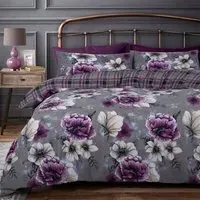 Velosso EasyCare Super King Size Floral Reversible Duvet Set - Purple