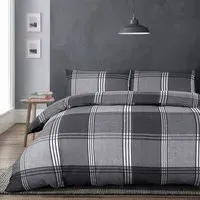 Velosso Hamilton Double Check Duvet Set - Grey, Polycotton