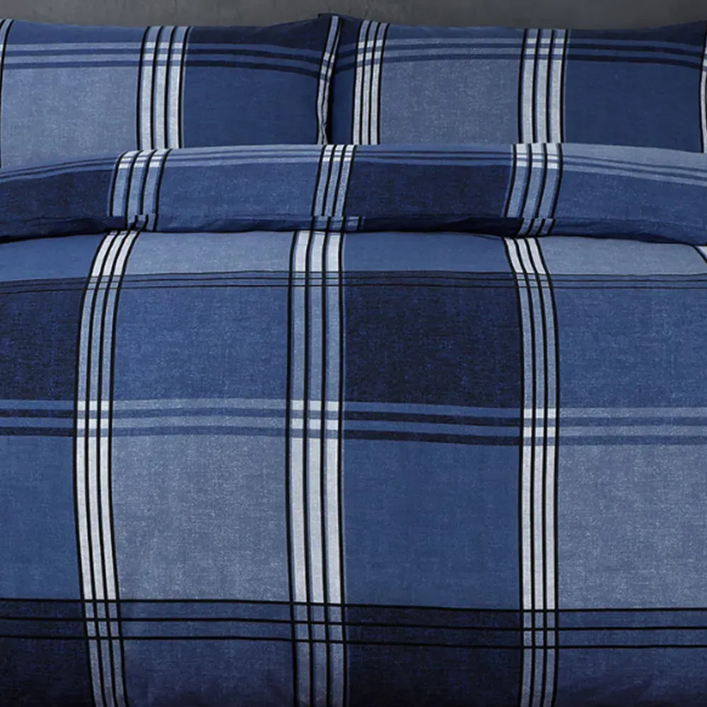 Velosso Hamilton Single Check Duvet Set - Blue, Polycotton