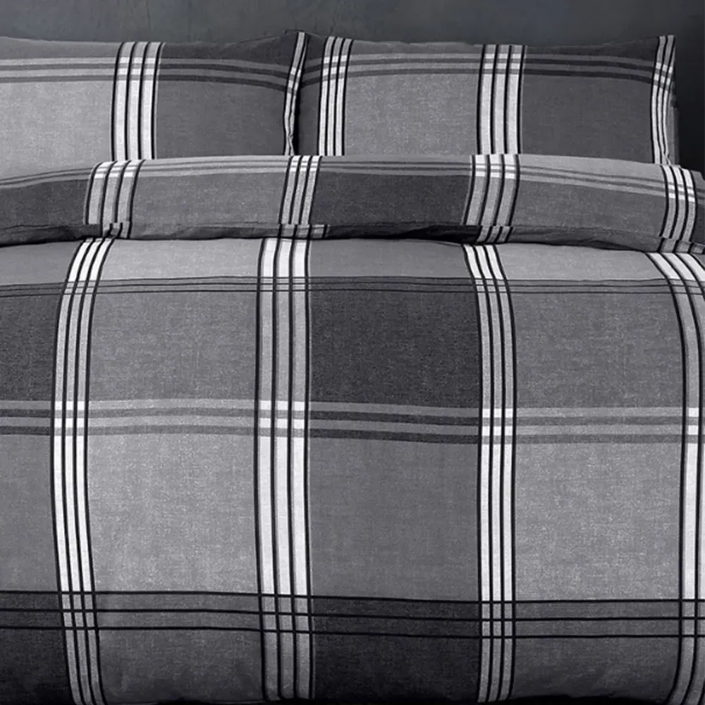 Velosso Hamilton Single Check Duvet Set - Grey, Polycotton