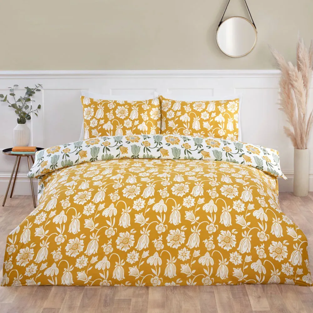 Victorian Bloom Double Duvet Cover Set - Green, Microfibre