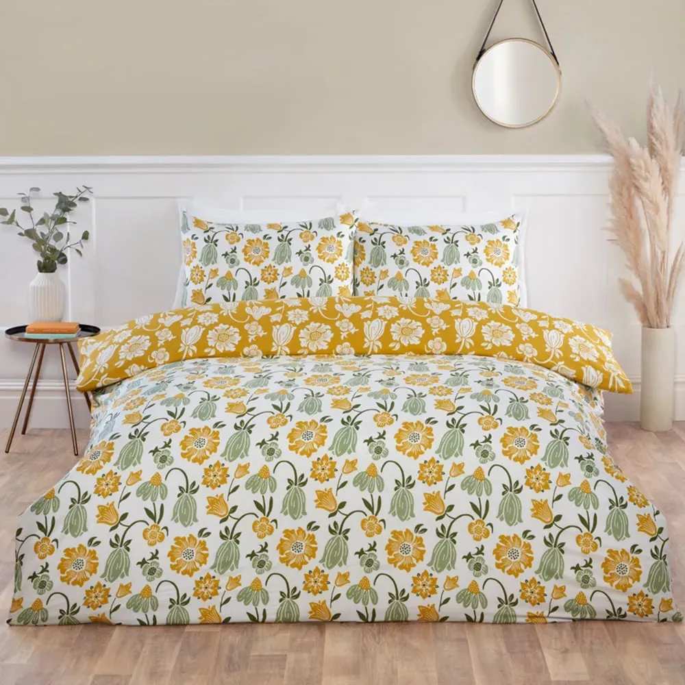 Victorian Bloom King Size Duvet Cover Set - Green, Microfibre