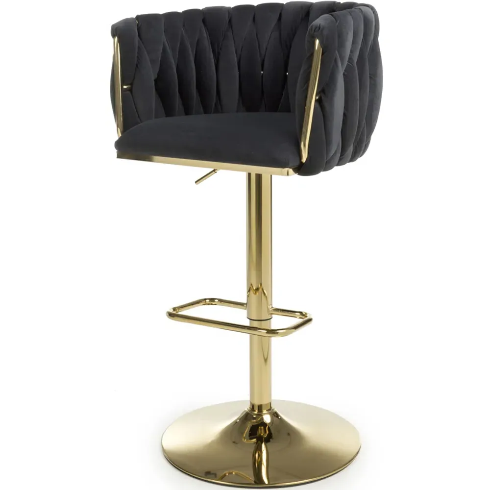 Bellaire Bar Stool with Armrests - Black, Velvet
