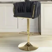 Bellaire Bar Stool with Armrests - Black, Velvet