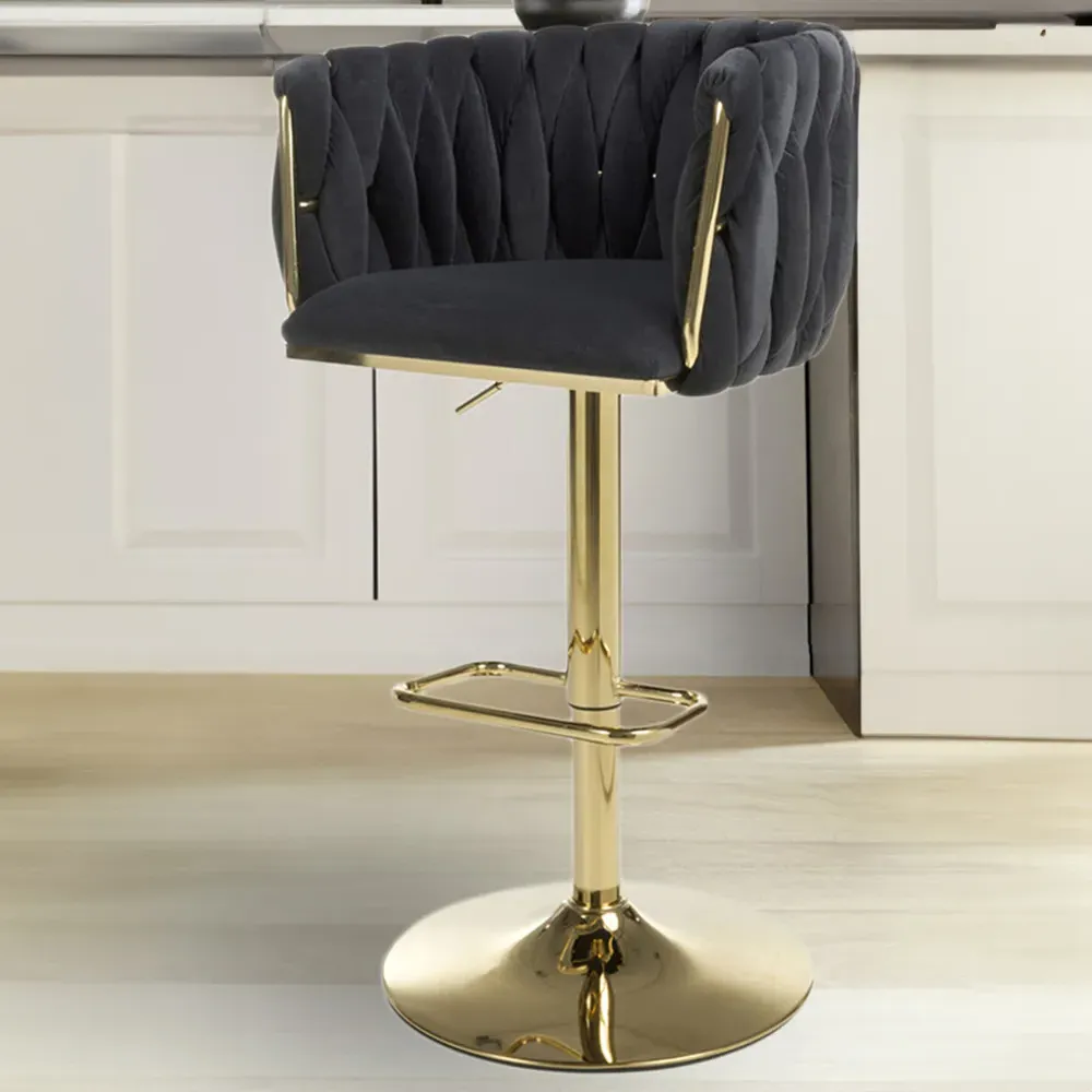 Bellaire Bar Stool with Armrests - Black, Velvet image