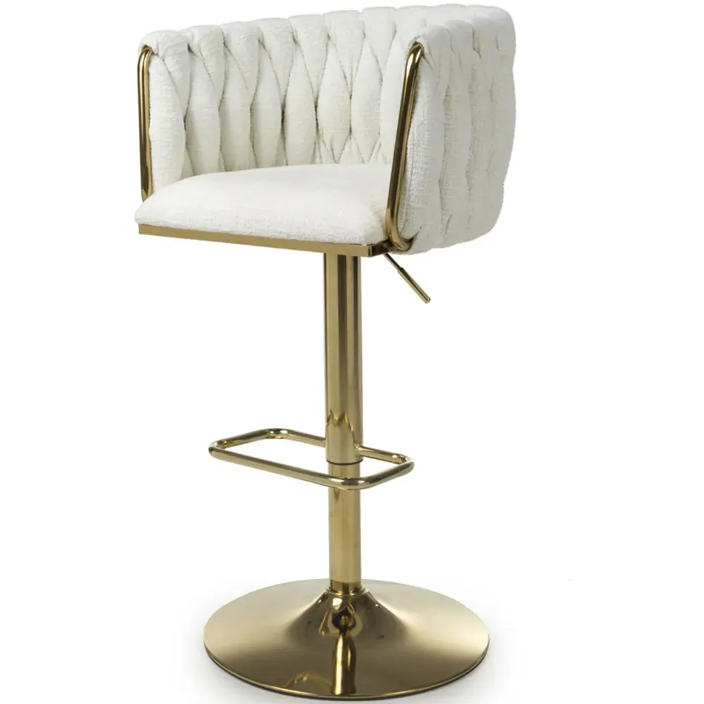 Bellaire Textured Bar Stool with Armrests - Cream