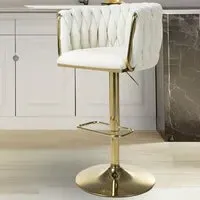 Bellaire Textured Bar Stool with Armrests - Cream