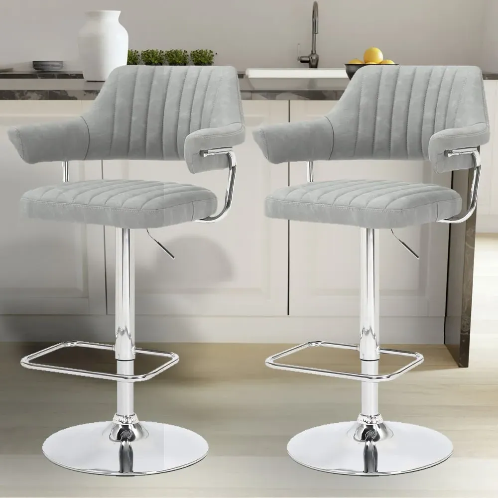 Cortez Bar Stool Set of 2 - Grey, Leather image