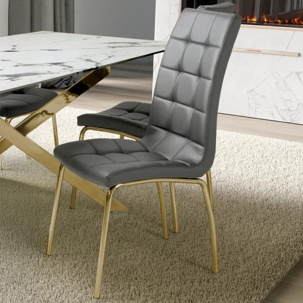 Jenner Set of 2 Dining Chairs - Grey, Leather Effect