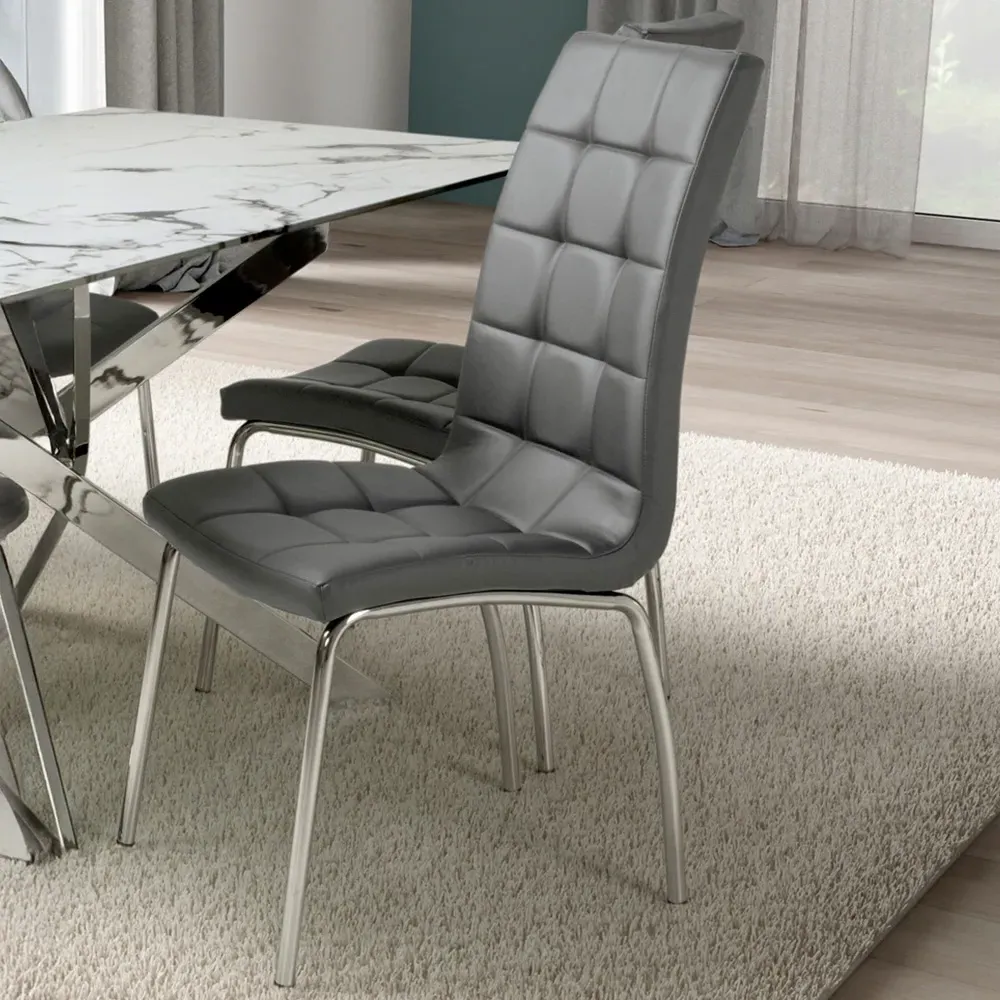 Jenner Set of 2 Dining Chairs - Grey, Leather Effect