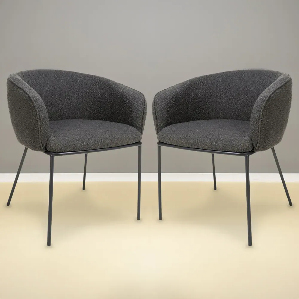 Lola Set of 2 Dining Chairs - Grey, Boucle image