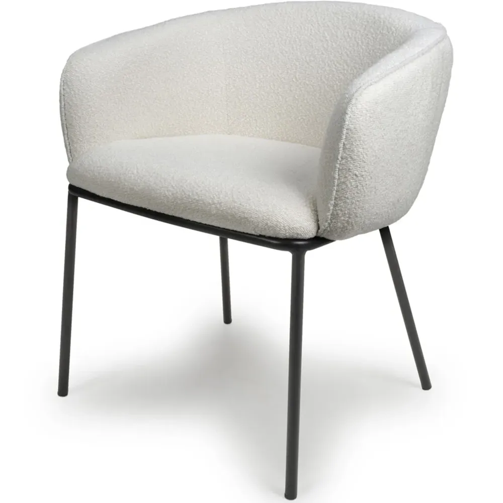 Lola Set of 2 Dining Chairs - White, Boucle