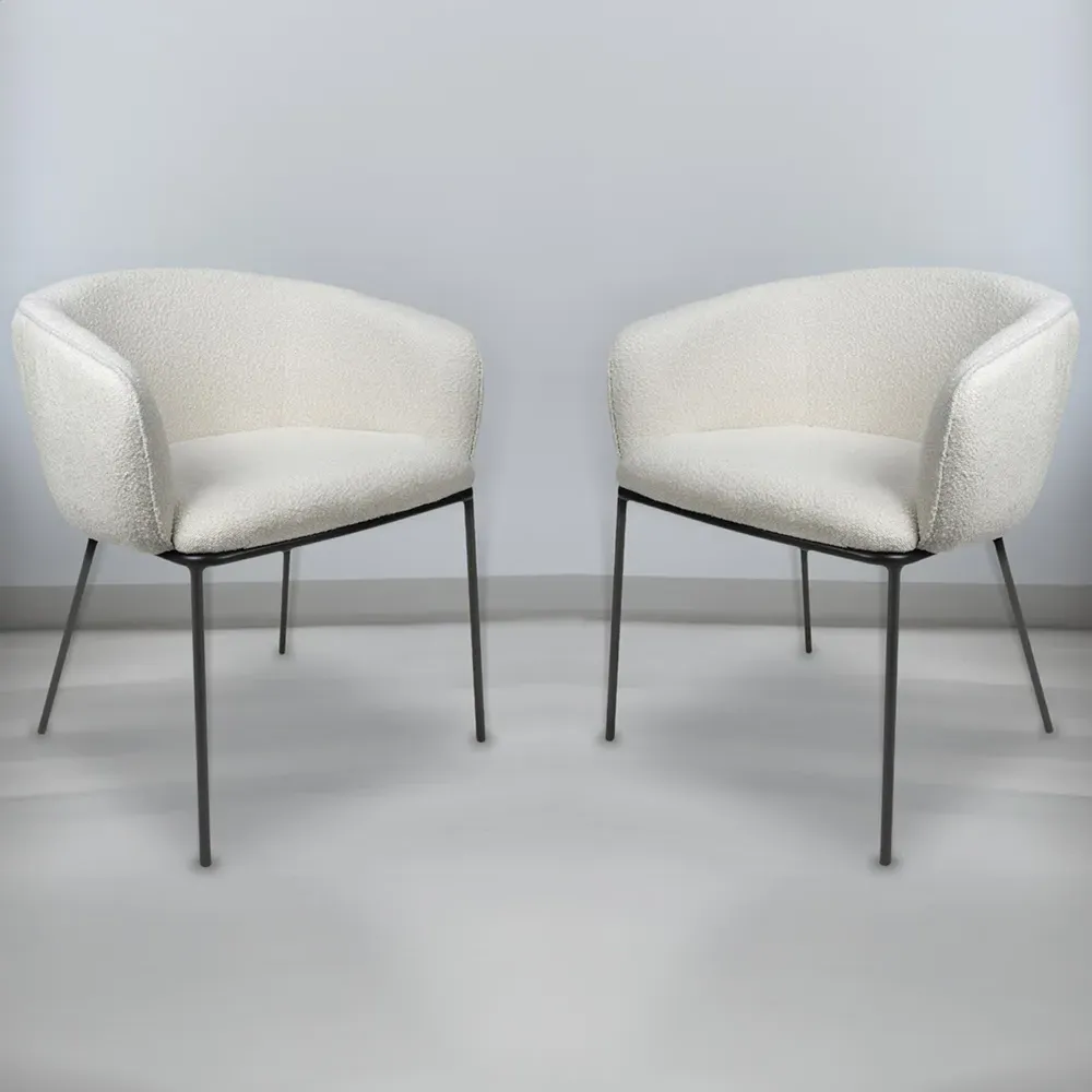 Lola Set of 2 Dining Chairs - White, Boucle