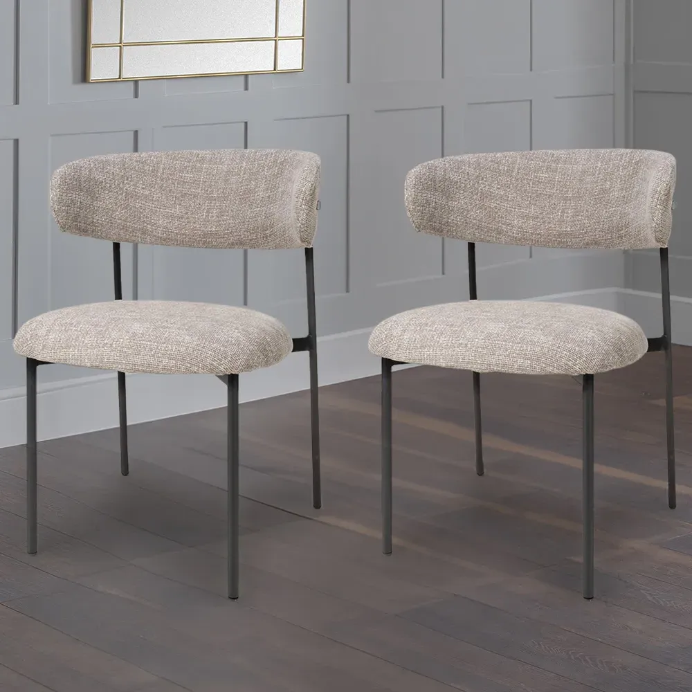 Marisa Set of 2 Dining Chairs - Cream, Tweed