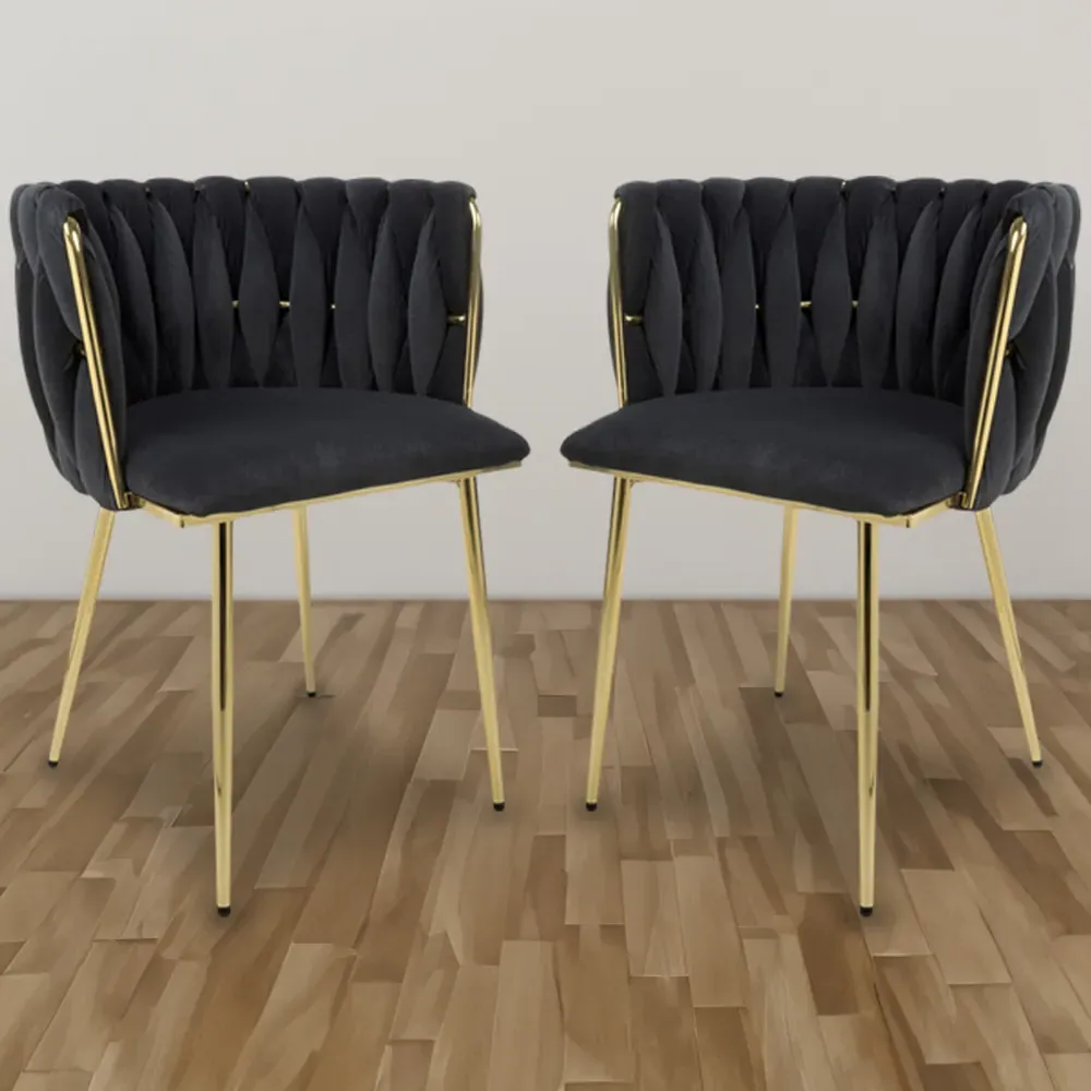 Ontario Set of 2 Dining Chairs - Black, Velvet image