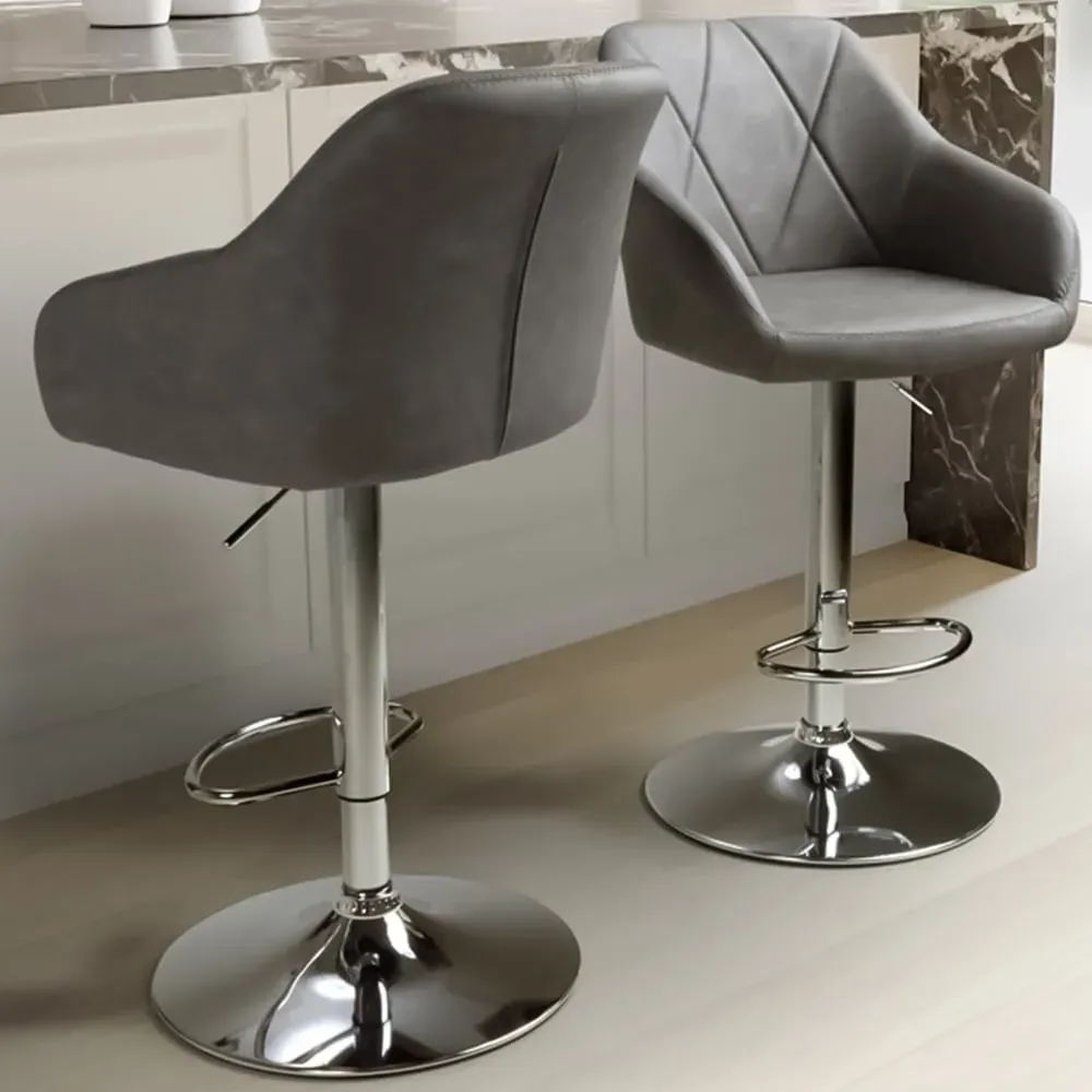 Serena Bar Stool Set of 2 - Grey, Leather