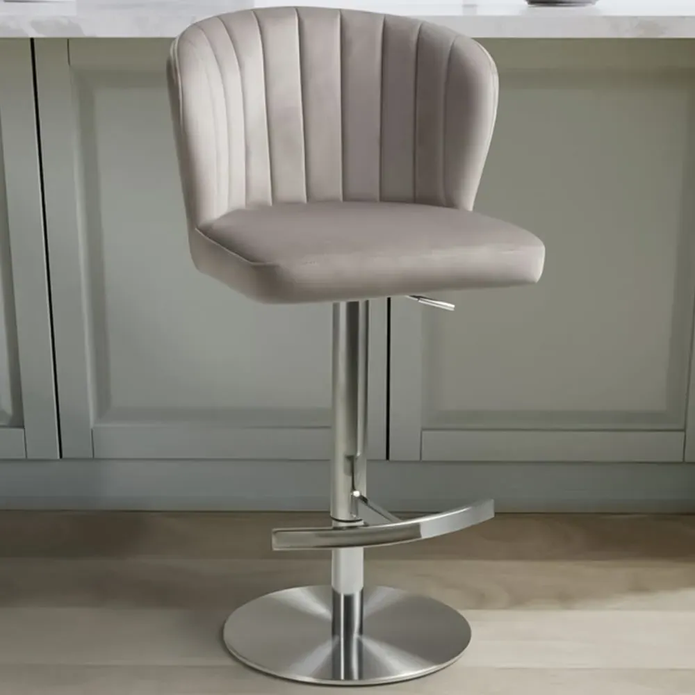 Sigma Adjustable Bar Stool - Cream, Brushed Velvet image