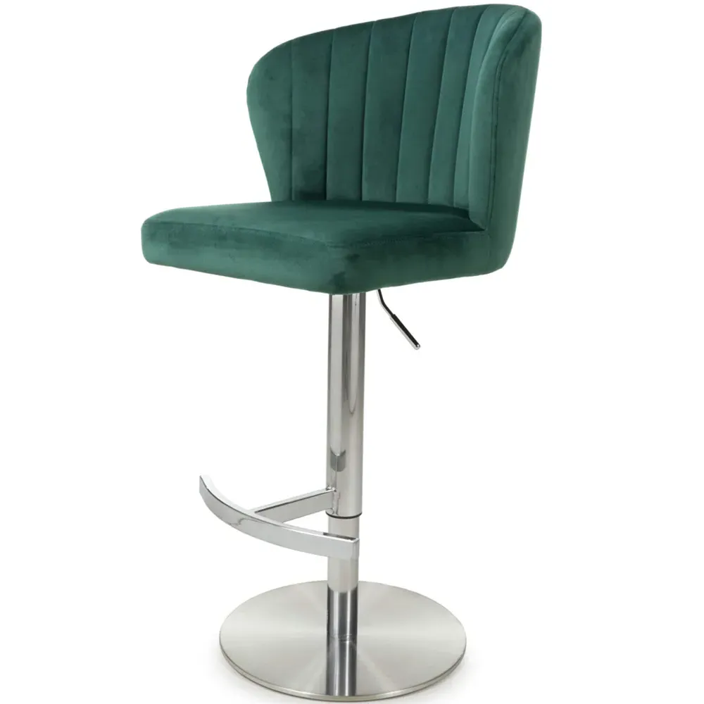 Sigma Adjustable Bar Stool - Green, Brushed Velvet