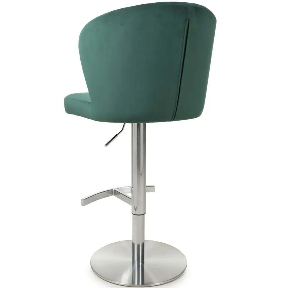 Sigma Adjustable Bar Stool - Green, Brushed Velvet