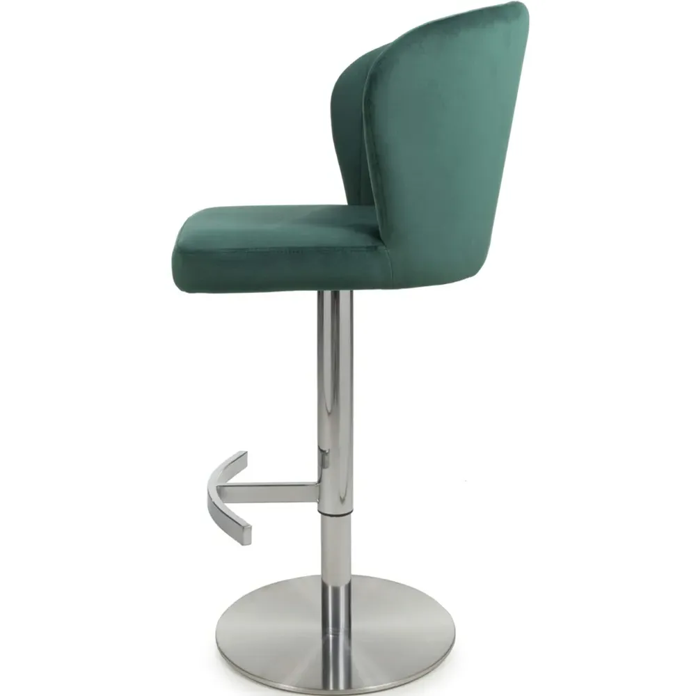 Sigma Adjustable Bar Stool - Green, Brushed Velvet
