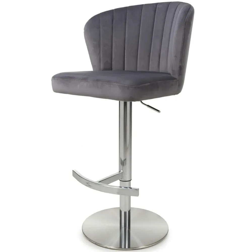 Sigma Adjustable Bar Stool - Grey, Brushed Velvet