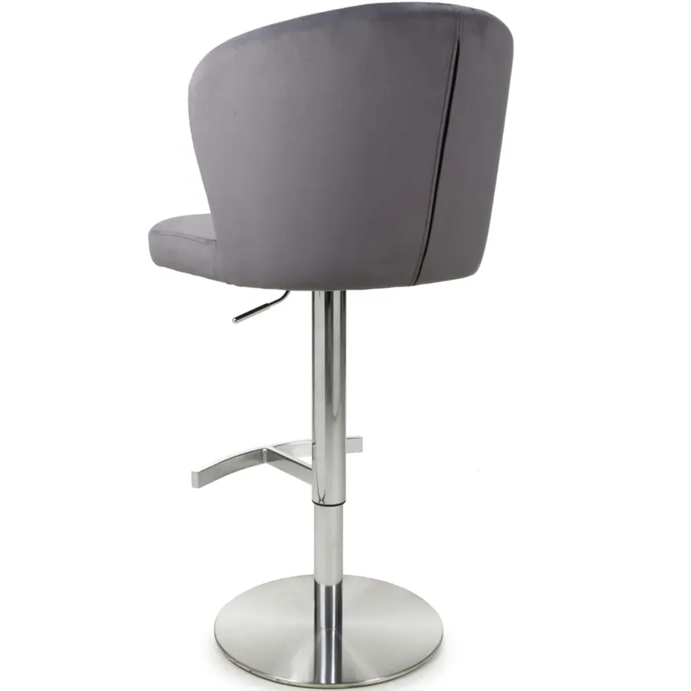 Sigma Adjustable Bar Stool - Grey, Brushed Velvet