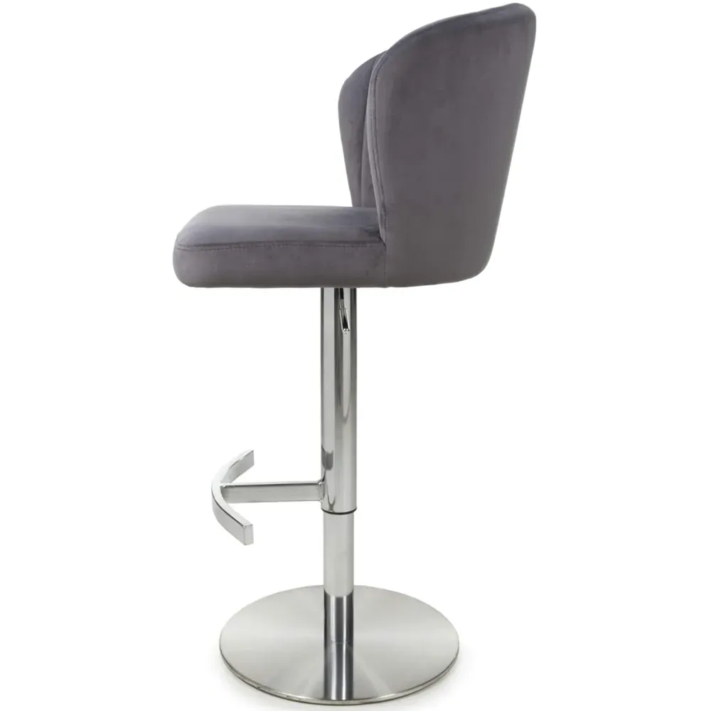 Sigma Adjustable Bar Stool - Grey, Brushed Velvet