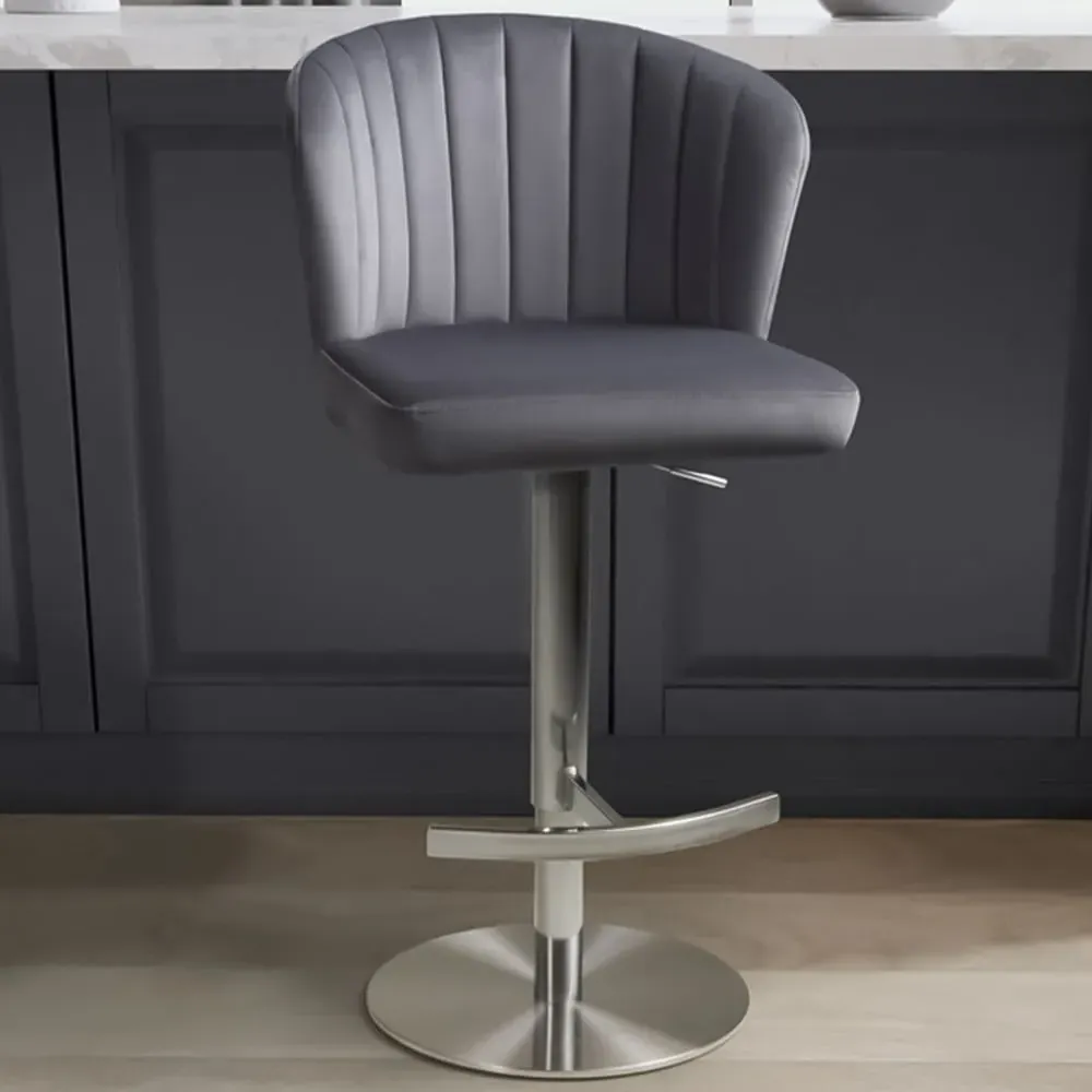 Sigma Adjustable Bar Stool - Grey, Brushed Velvet