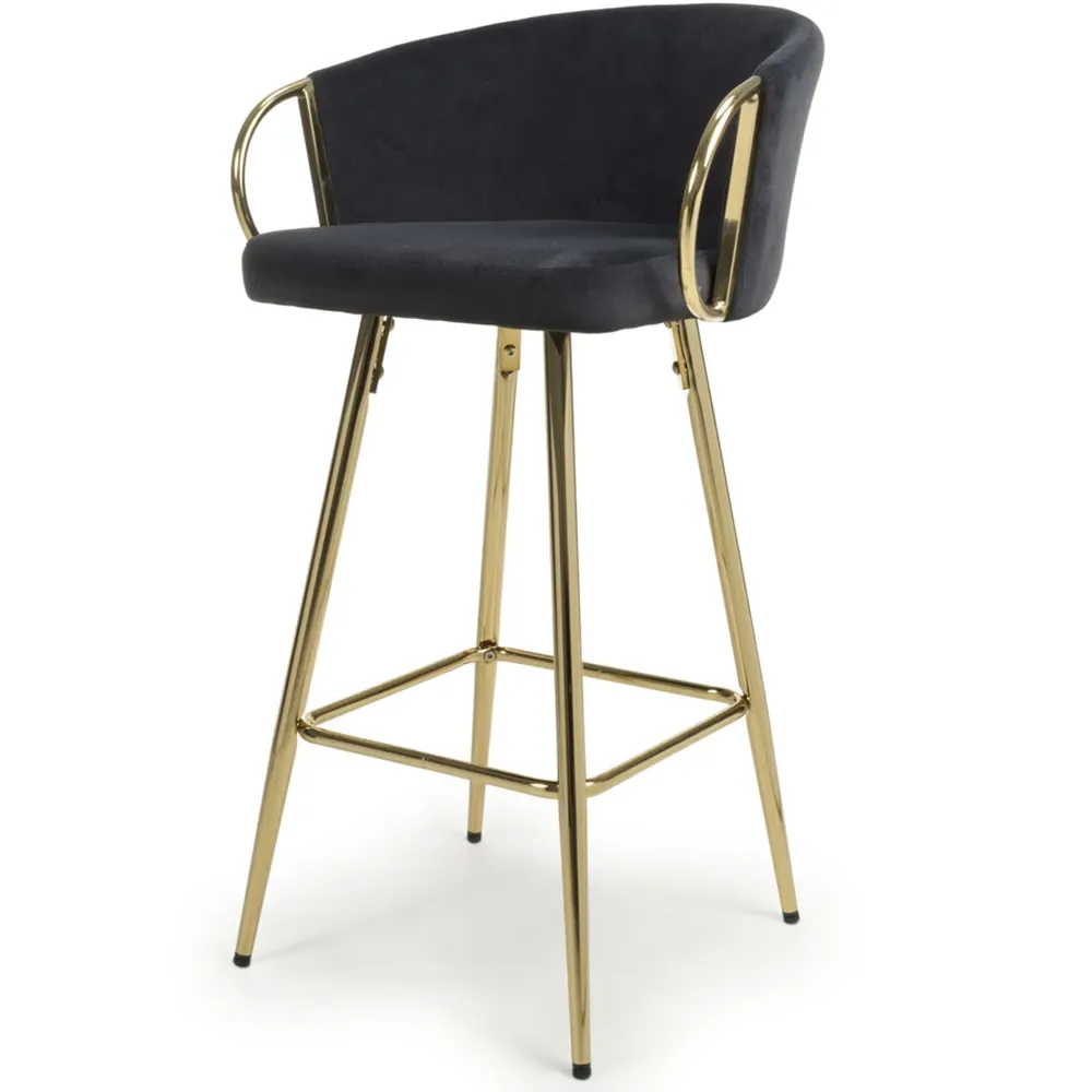 Volero Bar Stool with Armrests - Black, Brushed Velvet