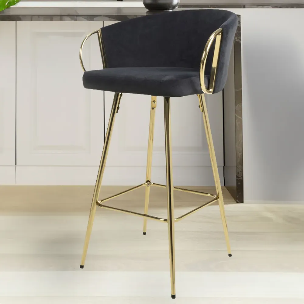 Volero Bar Stool with Armrests - Black, Brushed Velvet image