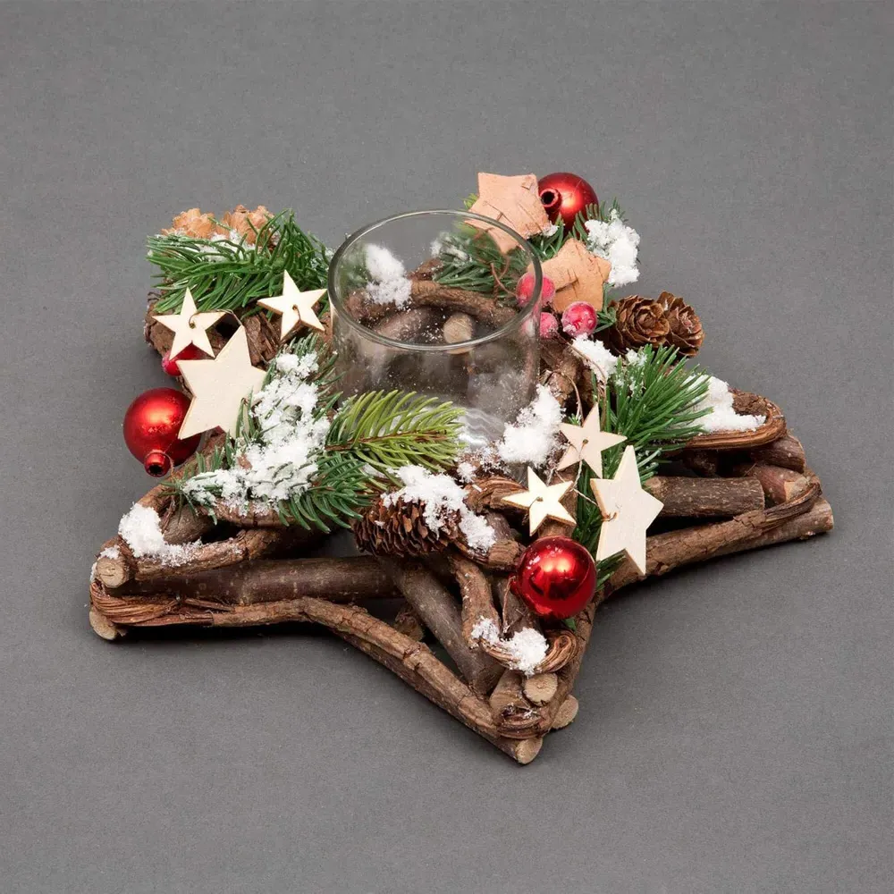 Star Shaped Wooden Candle Holder - Multi