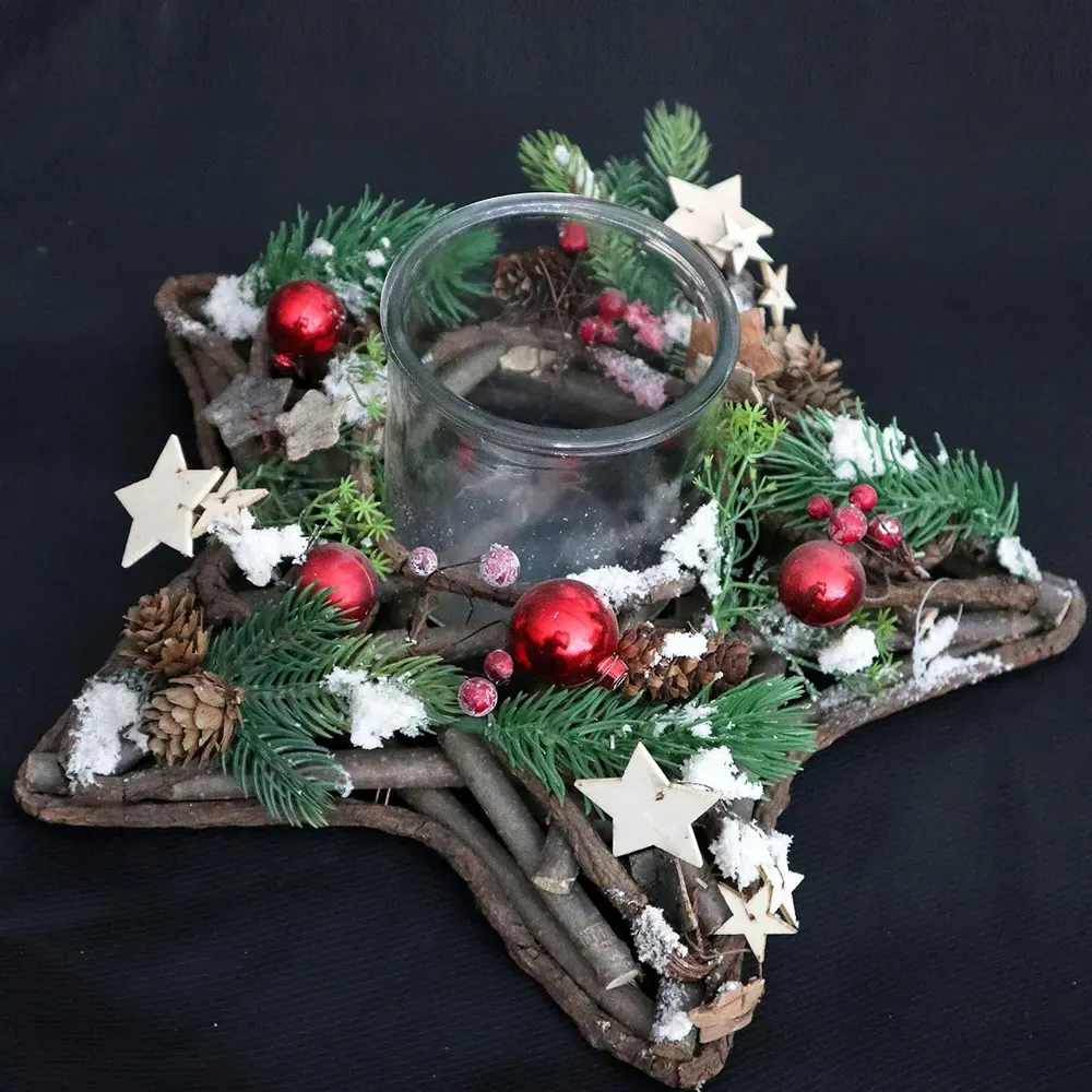 Star Shaped Wooden Candle Holder - Multi