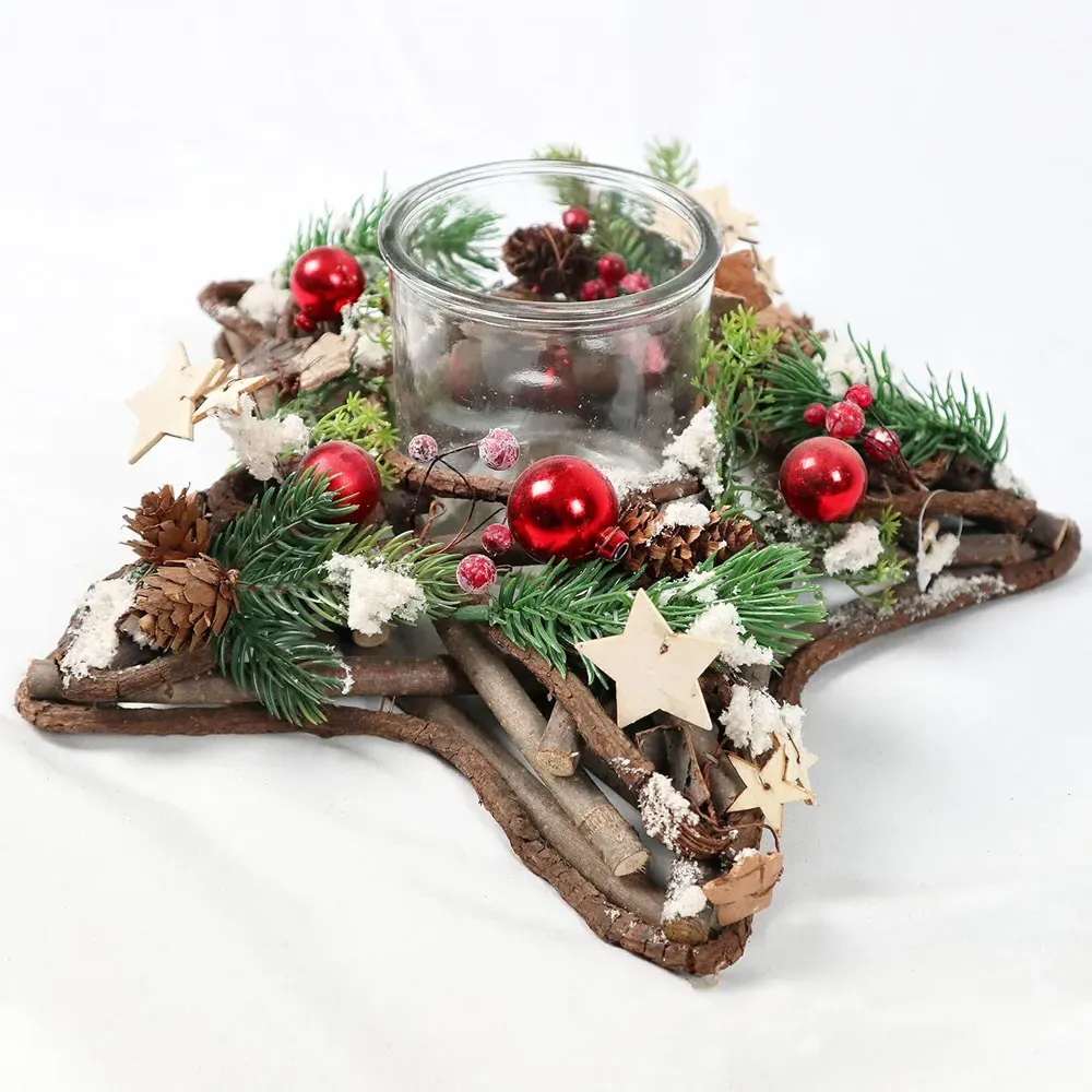 Star Shaped Wooden Candle Holder - Multi