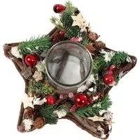 Star Shaped Wooden Candle Holder - Multi