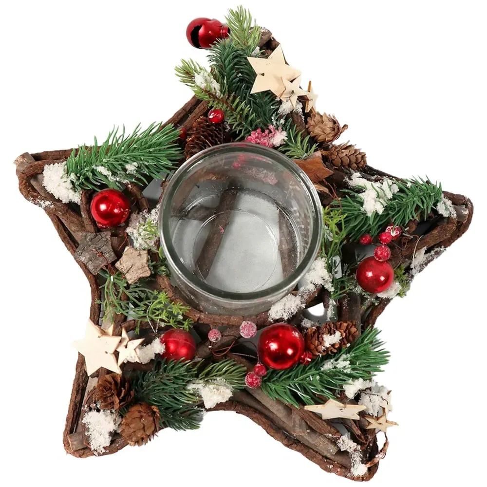 Star Shaped Wooden Candle Holder - Multi