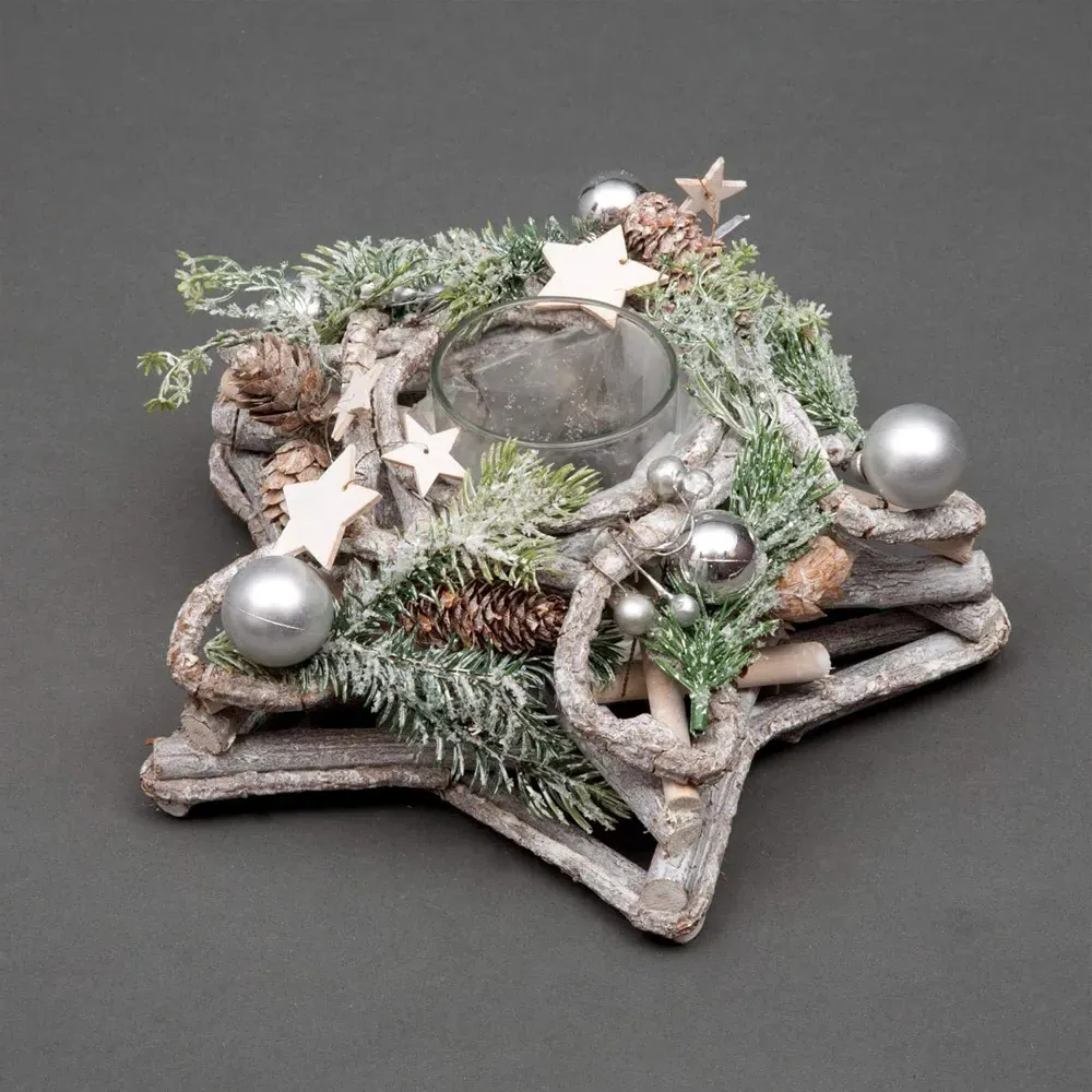 Star Shaped Wooden Candle Holder - Silver