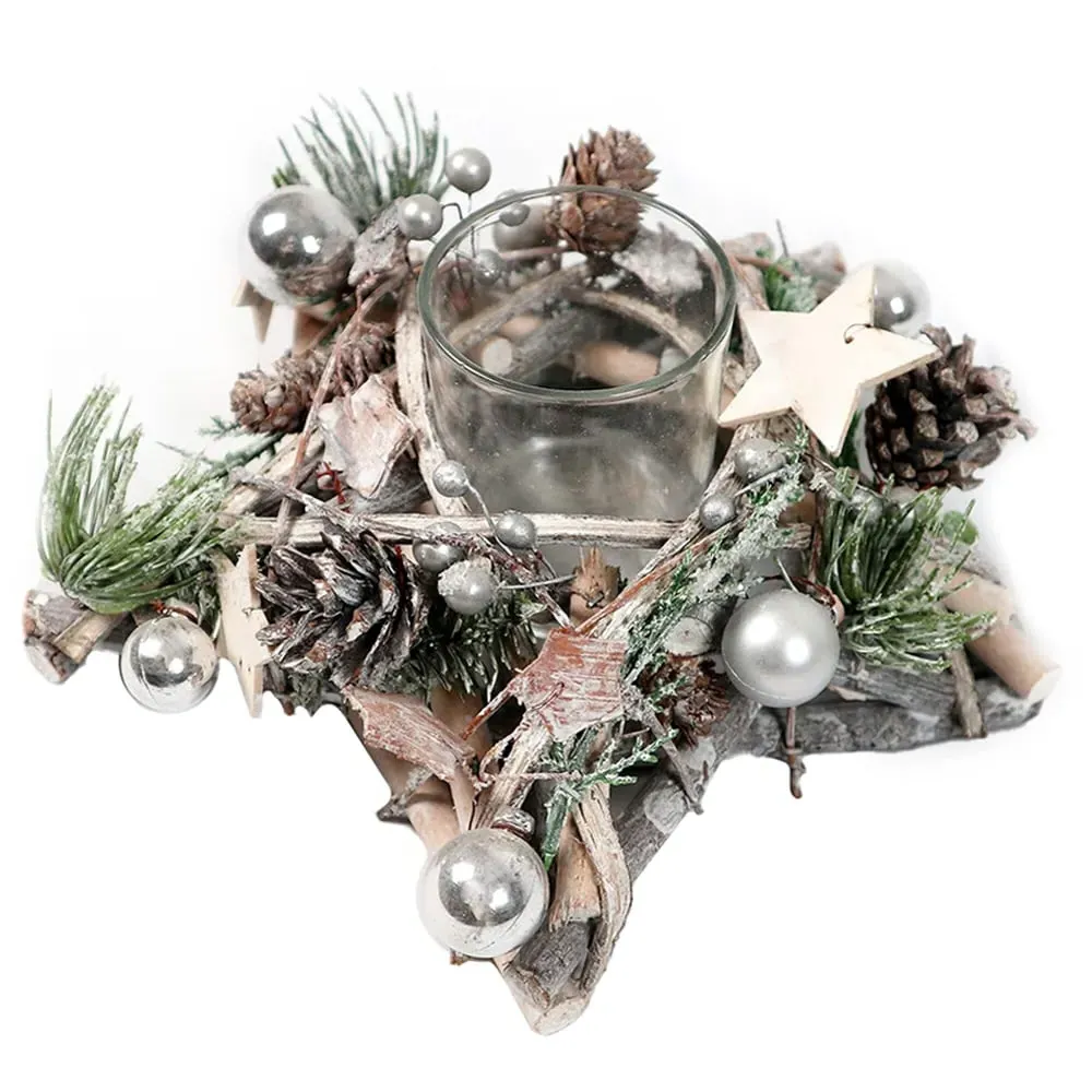 Star Shaped Wooden Candle Holder - Silver image